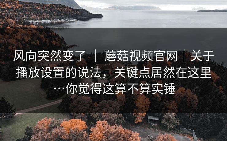 风向突然变了 ｜ 蘑菇视频官网｜关于播放设置的说法，关键点居然在这里…你觉得这算不算实锤