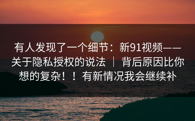 有人发现了一个细节：新91视频——关于隐私授权的说法 ｜ 背后原因比你想的复杂！！有新情况我会继续补