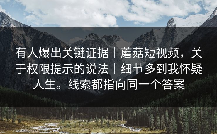 有人爆出关键证据｜蘑菇短视频，关于权限提示的说法｜细节多到我怀疑人生。线索都指向同一个答案